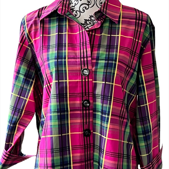 Foxcroft Tops - Foxcroft Women's Blouse Wrinkle Free Shaped Fit Multicolor Stipes/Plaid 16P